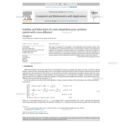 Stability and bifurcation of a ratio-dependent prey–predator system with cross-diffusion✩